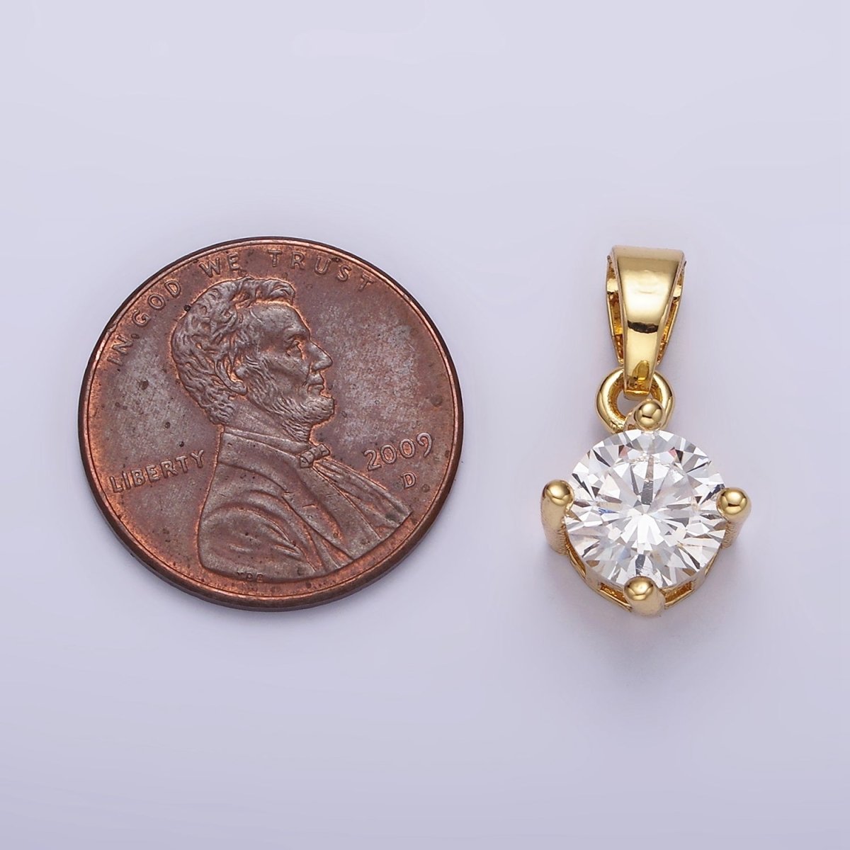 14K Gold plated 18mm Clear Round Cubic Zirconia CZ Solitaire Minimalist Pendant | N1283 - DLUXCA