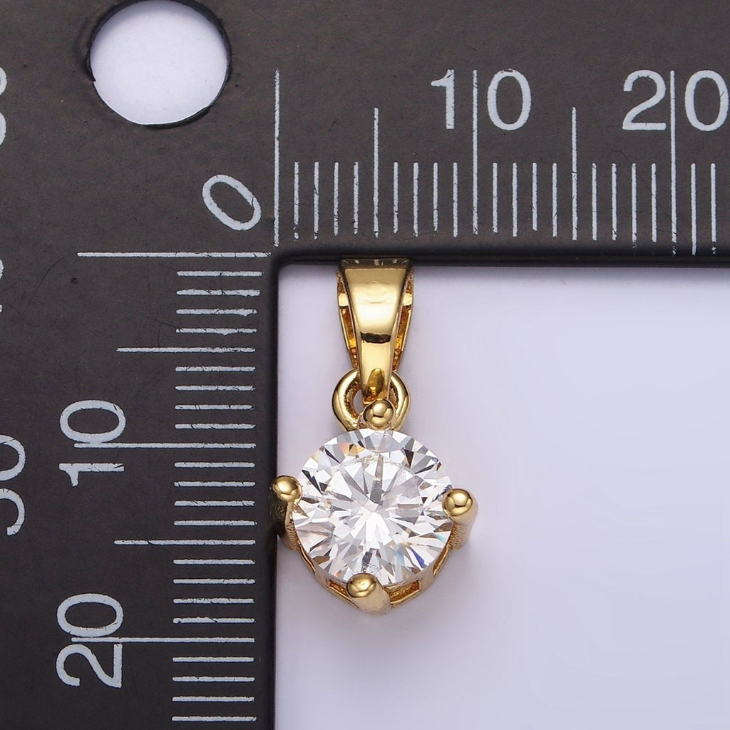 14K Gold plated 18mm Clear Round Cubic Zirconia CZ Solitaire Minimalist Pendant | N1283 - DLUXCA