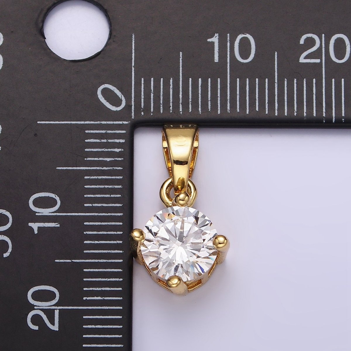 14K Gold plated 18mm Clear Round Cubic Zirconia CZ Solitaire Minimalist Pendant | N1283 - DLUXCA
