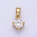 14K Gold plated 18mm Clear Round Cubic Zirconia CZ Solitaire Minimalist Pendant | N1283 - DLUXCA