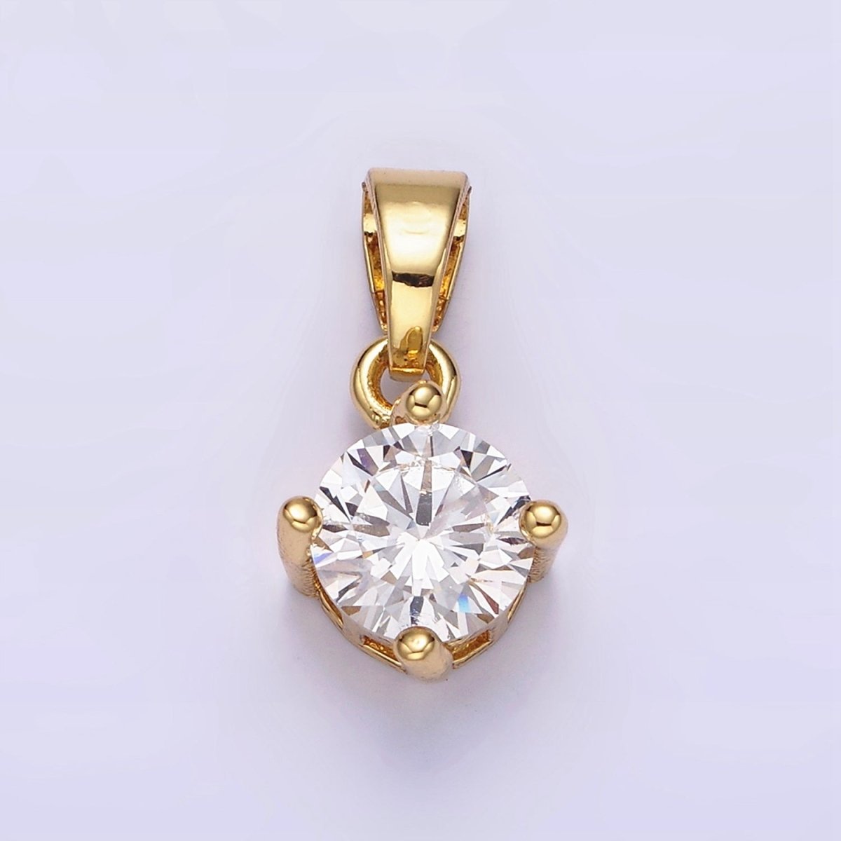 14K Gold plated 18mm Clear Round Cubic Zirconia CZ Solitaire Minimalist Pendant | N1283 - DLUXCA