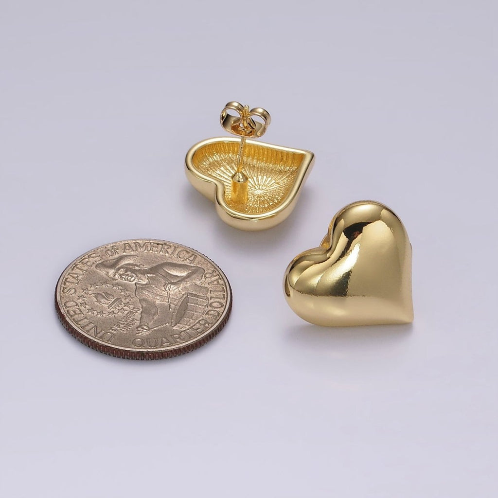 14K Gold plated 18mm Heart Dome Minimalist Stud Earrings | V297 - DLUXCA