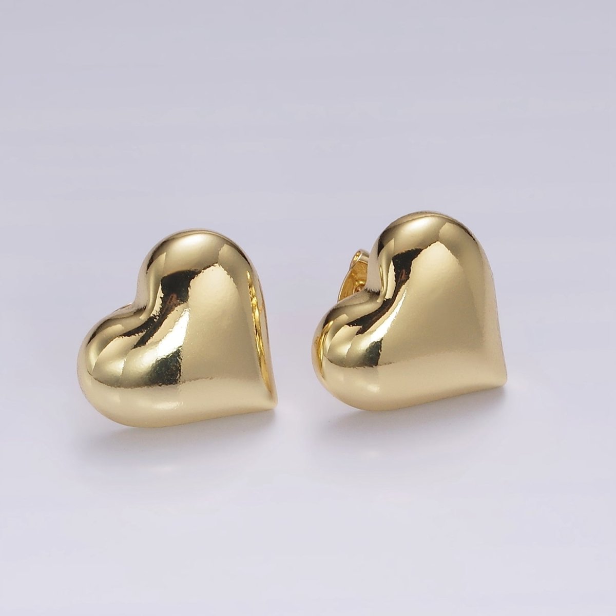 14K Gold plated 18mm Heart Dome Minimalist Stud Earrings | V297 - DLUXCA