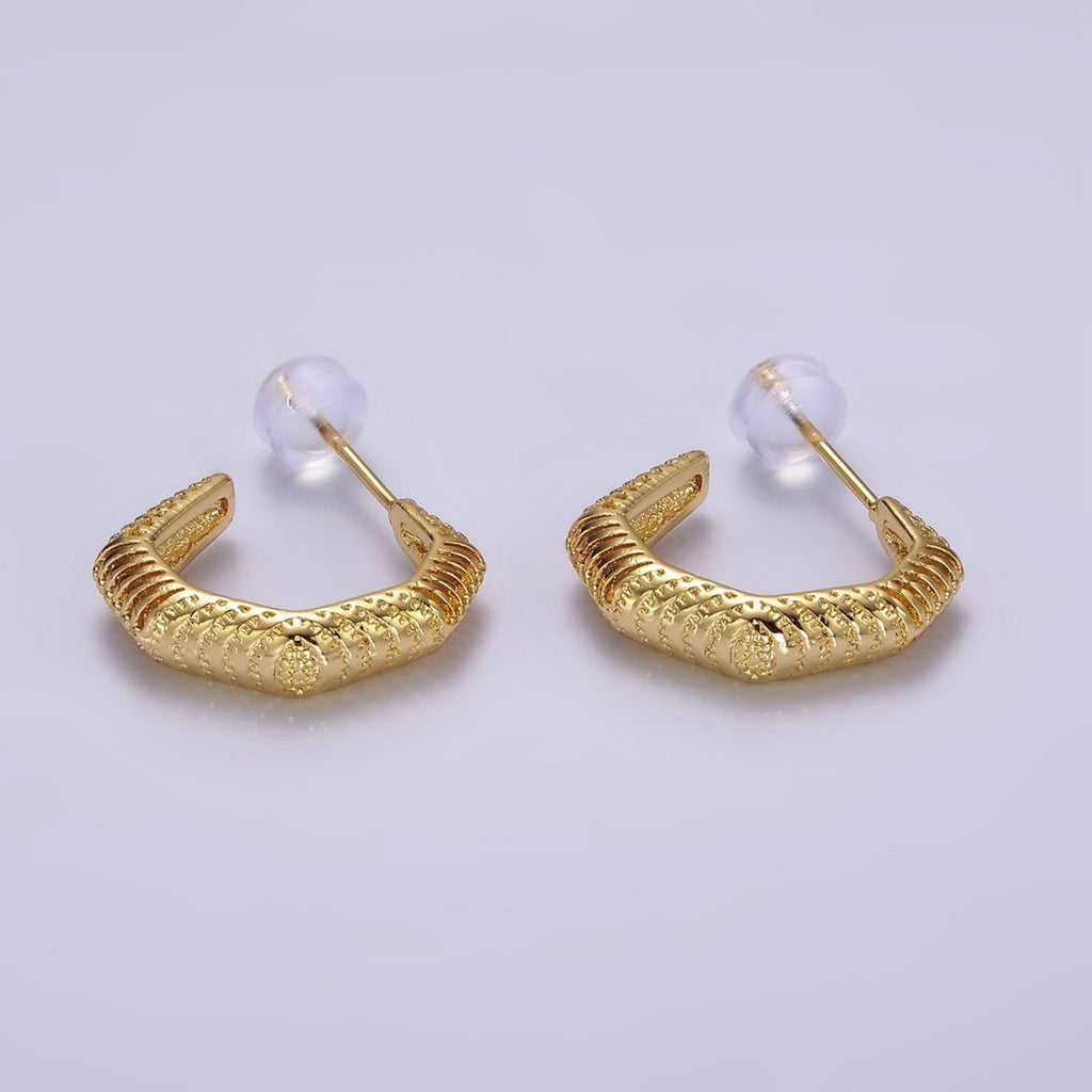 14K Gold plated 18mm Open Textured Geometric C-Shaped Hoop Earrings | AB1117 - DLUXCA
