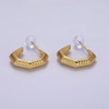 14K Gold plated 18mm Open Textured Geometric C-Shaped Hoop Earrings | AB1117 - DLUXCA