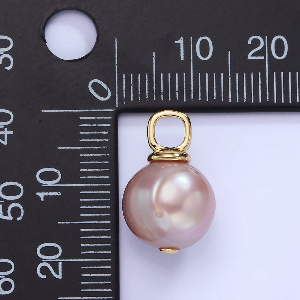 14K Gold plated 18mm Purple Freshwater Pearl Square Bail Drop Pendant | P1720 - DLUXCA