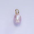 14K Gold plated 18mm Purple Ringed Oval Freshwater Pearl Drop Pendant | P1736 - DLUXCA