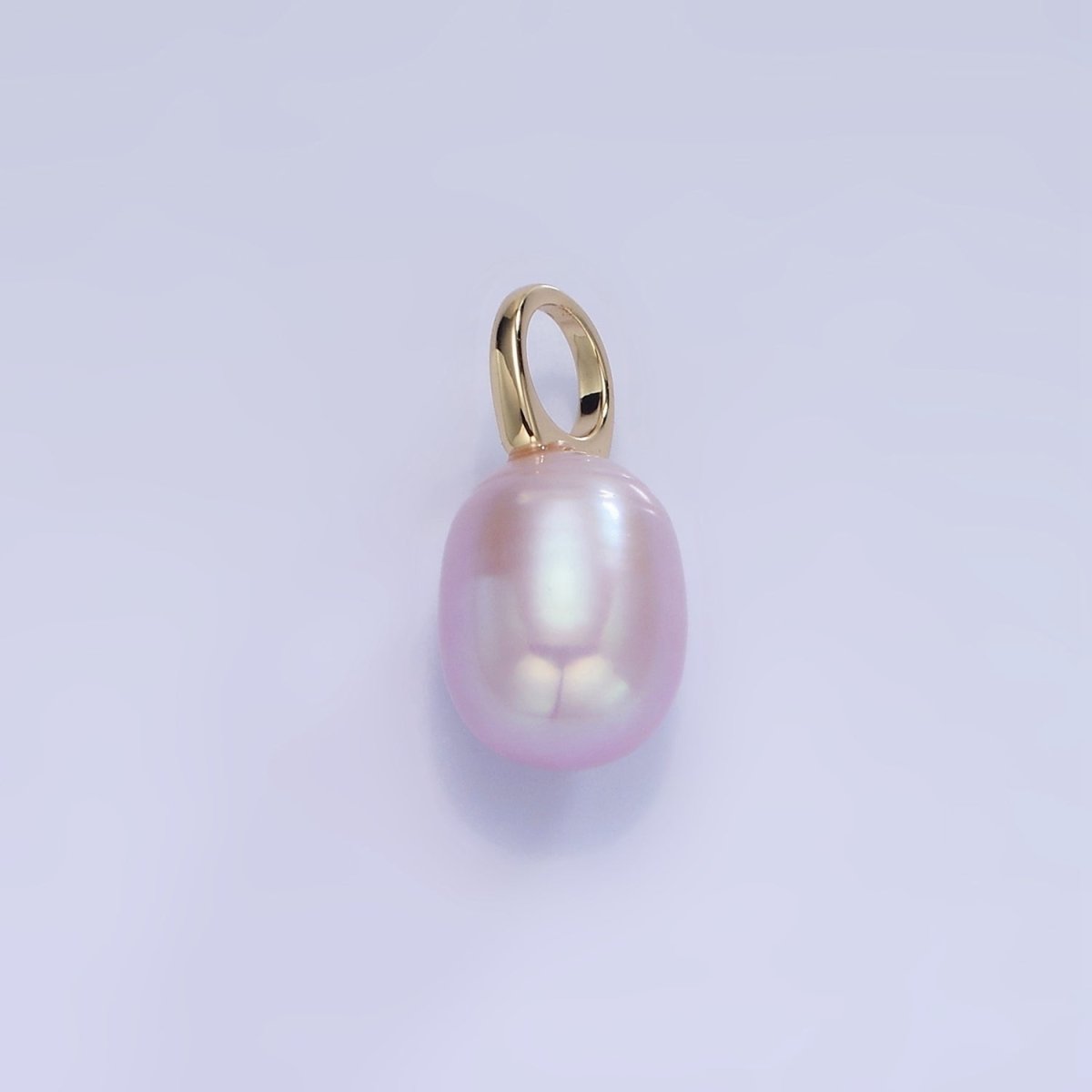 14K Gold plated 18mm Purple Ringed Oval Freshwater Pearl Drop Pendant | P1736 - DLUXCA