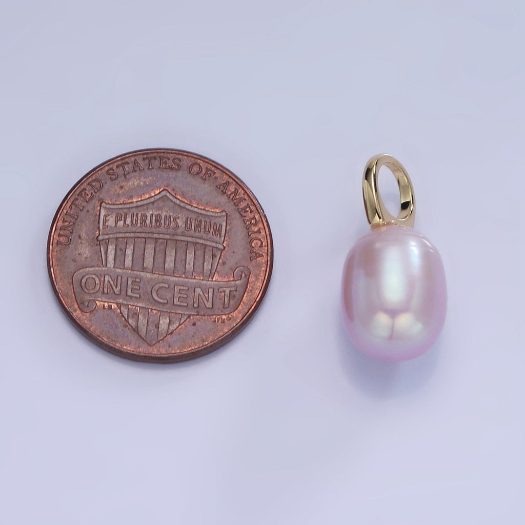 14K Gold plated 18mm Purple Ringed Oval Freshwater Pearl Drop Pendant | P1736 - DLUXCA