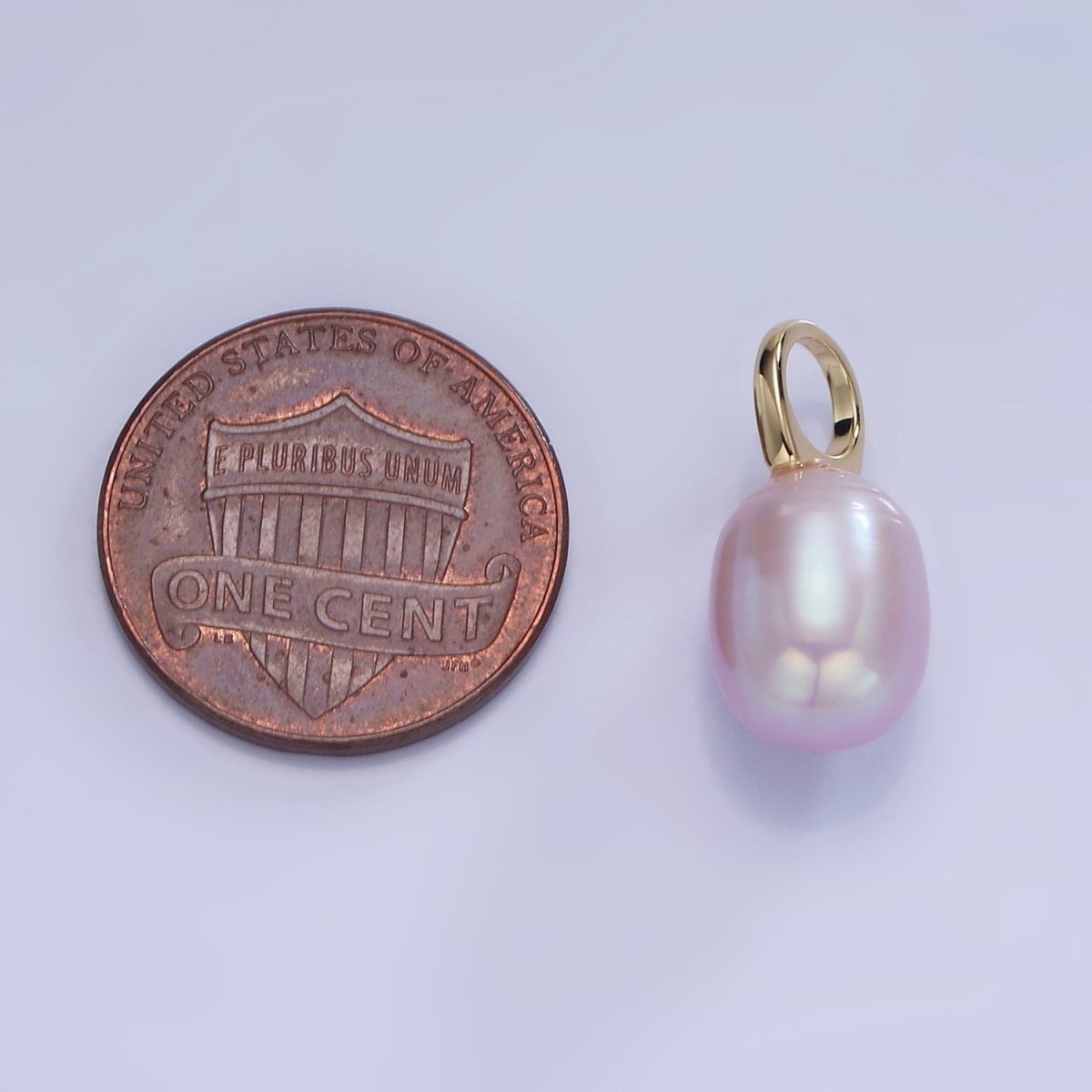 14K Gold plated 18mm Purple Ringed Oval Freshwater Pearl Drop Pendant | P1736 - DLUXCA