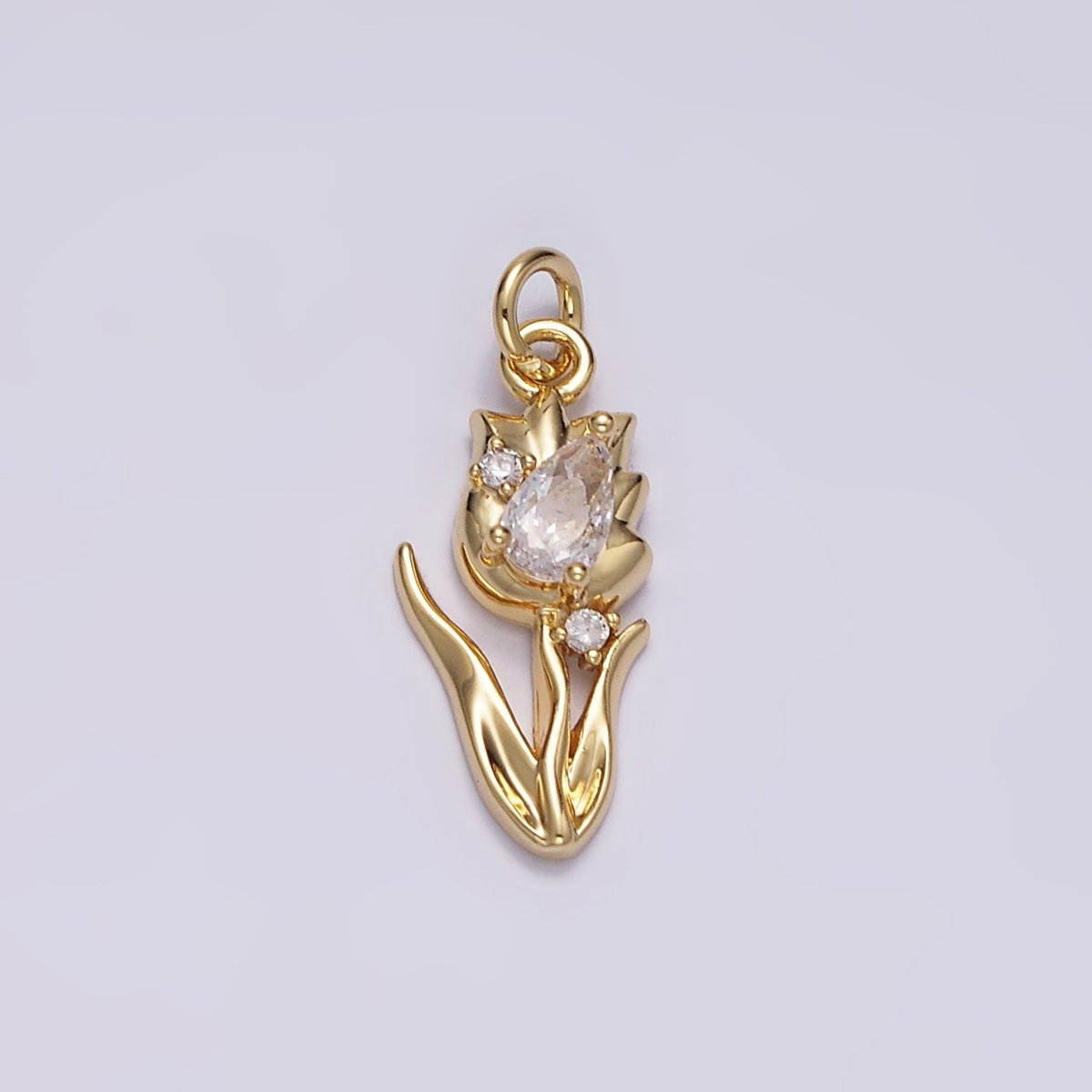 14K Gold plated 19.5mm Clear Teardrop CZ Rose Tulip Flower Charm | N1493 - DLUXCA