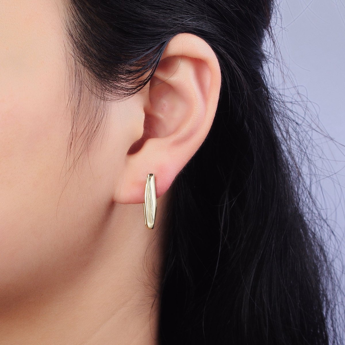 14K Gold plated 19.5mm Rectangle Thin Lined Geometric Hoop Earrings | AB415 - DLUXCA