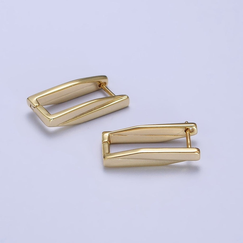 14K Gold plated 19.5mm Rectangle Thin Lined Geometric Hoop Earrings | AB415 - DLUXCA