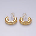 14K Gold plated 19mm Clear CZ Double Paved Lined C-Shaped Hoop Earrings in Gold & Silver | AE1005 AE1006