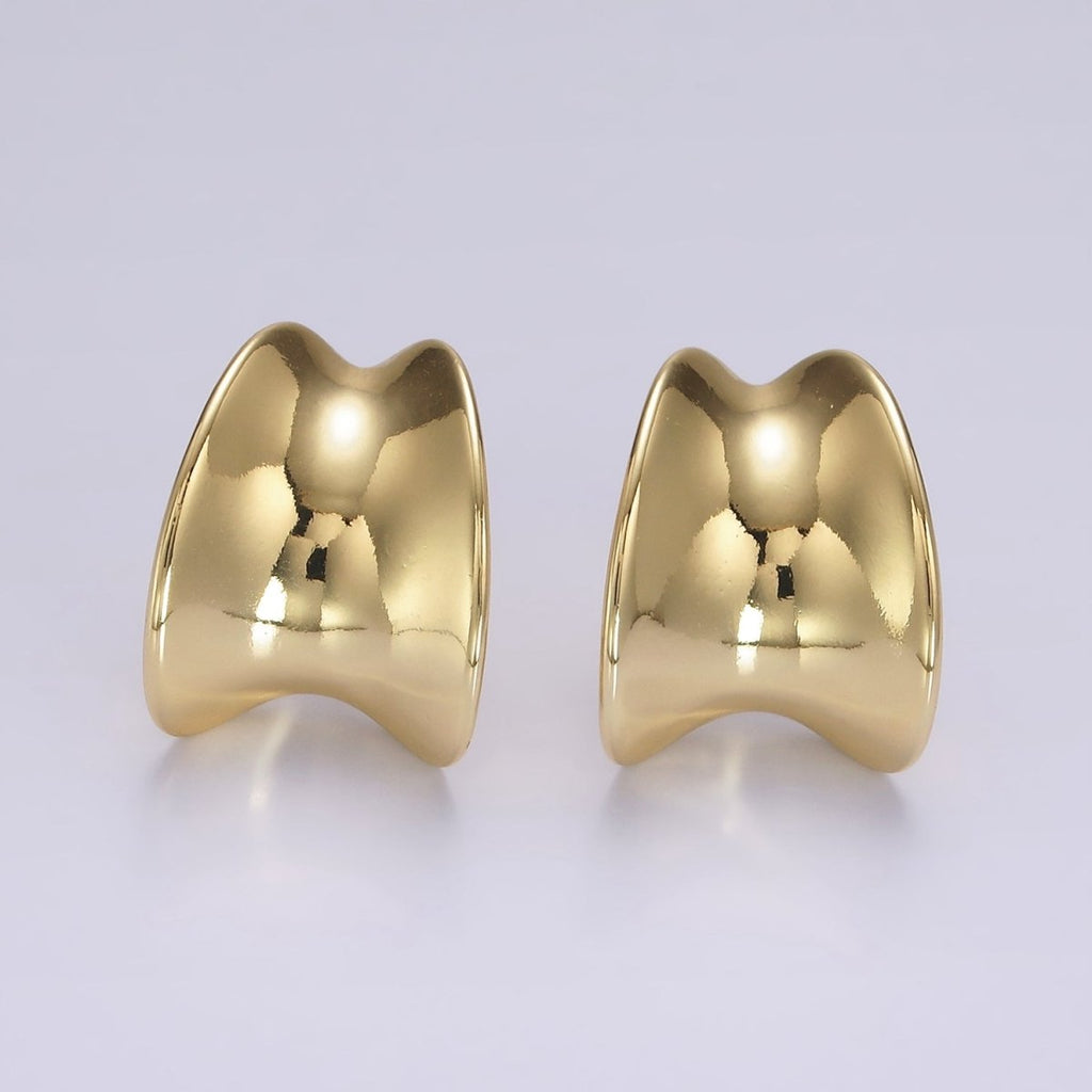 14K Gold plated 19mm Curved Wide Band Geometric C-Shaped Hoop Earrings | AE949 - DLUXCA