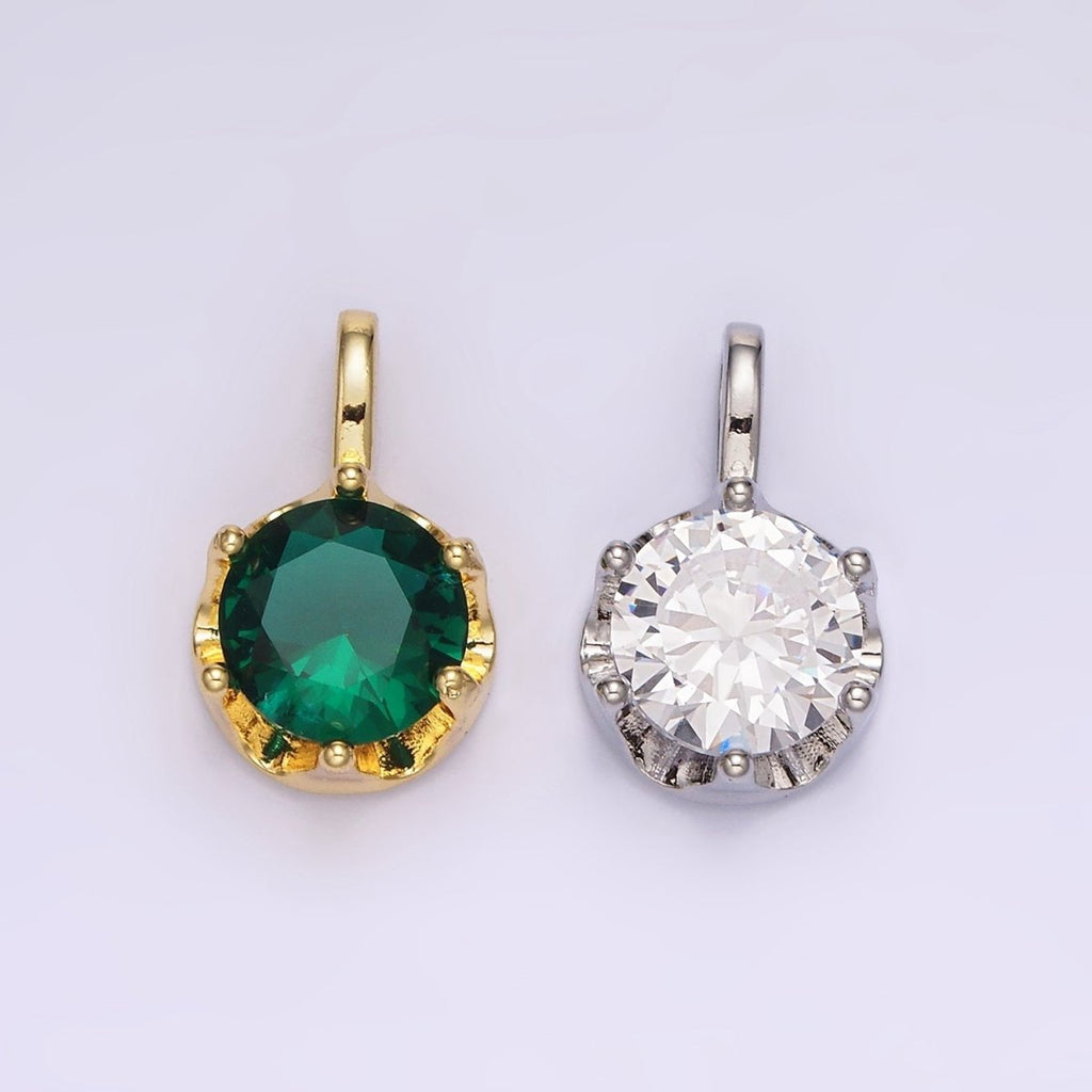 14K Gold plated 19mm Green, Clear CZ Solitaire Pendant in Gold & Silver | N1834 N1835 - DLUXCA