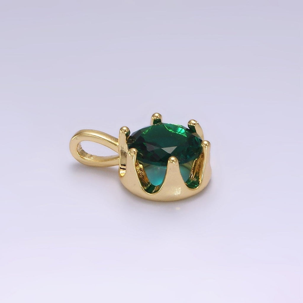 14K Gold plated 19mm Green, Clear CZ Solitaire Pendant in Gold & Silver | N1834 N1835 - DLUXCA