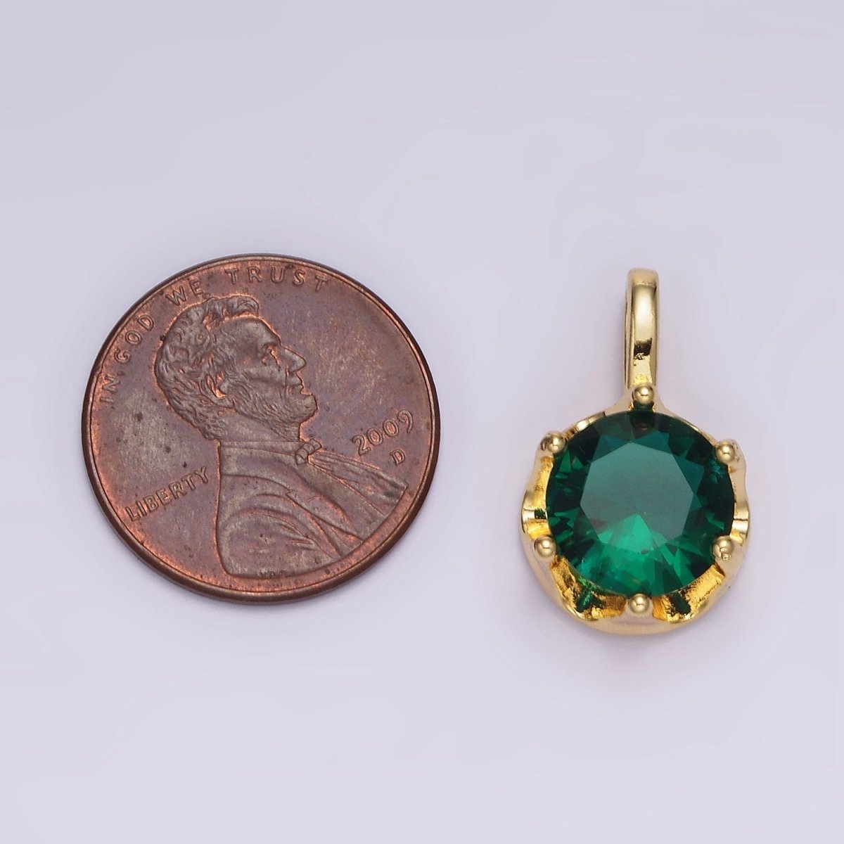 14K Gold plated 19mm Green, Clear CZ Solitaire Pendant in Gold & Silver | N1834 N1835 - DLUXCA