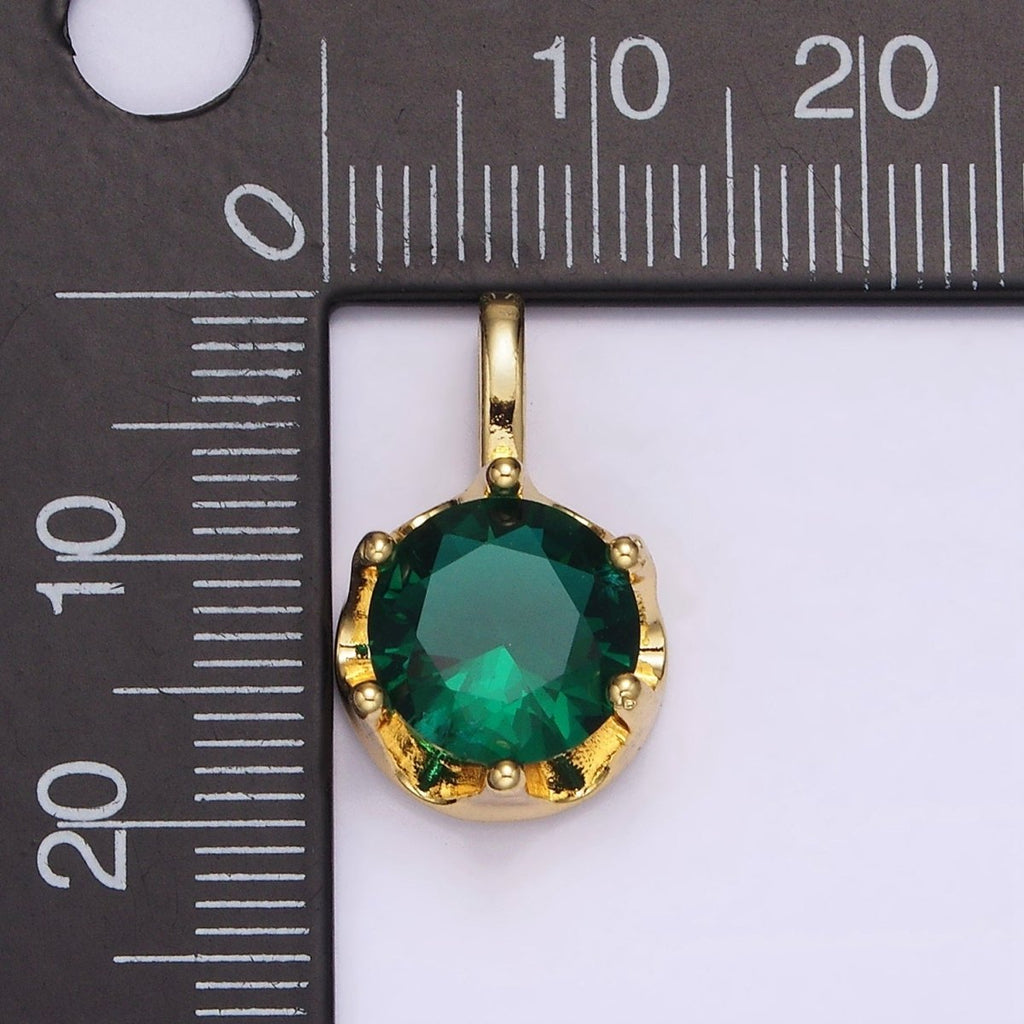 14K Gold plated 19mm Green, Clear CZ Solitaire Pendant in Gold & Silver | N1834 N1835 - DLUXCA