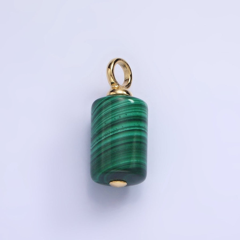 14K Gold plated 19mm Malachite Gemstone Tube Cylinder Drop Charm | AG706 - DLUXCA