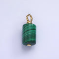 14K Gold plated 19mm Malachite Gemstone Tube Cylinder Drop Charm | AG706 - DLUXCA