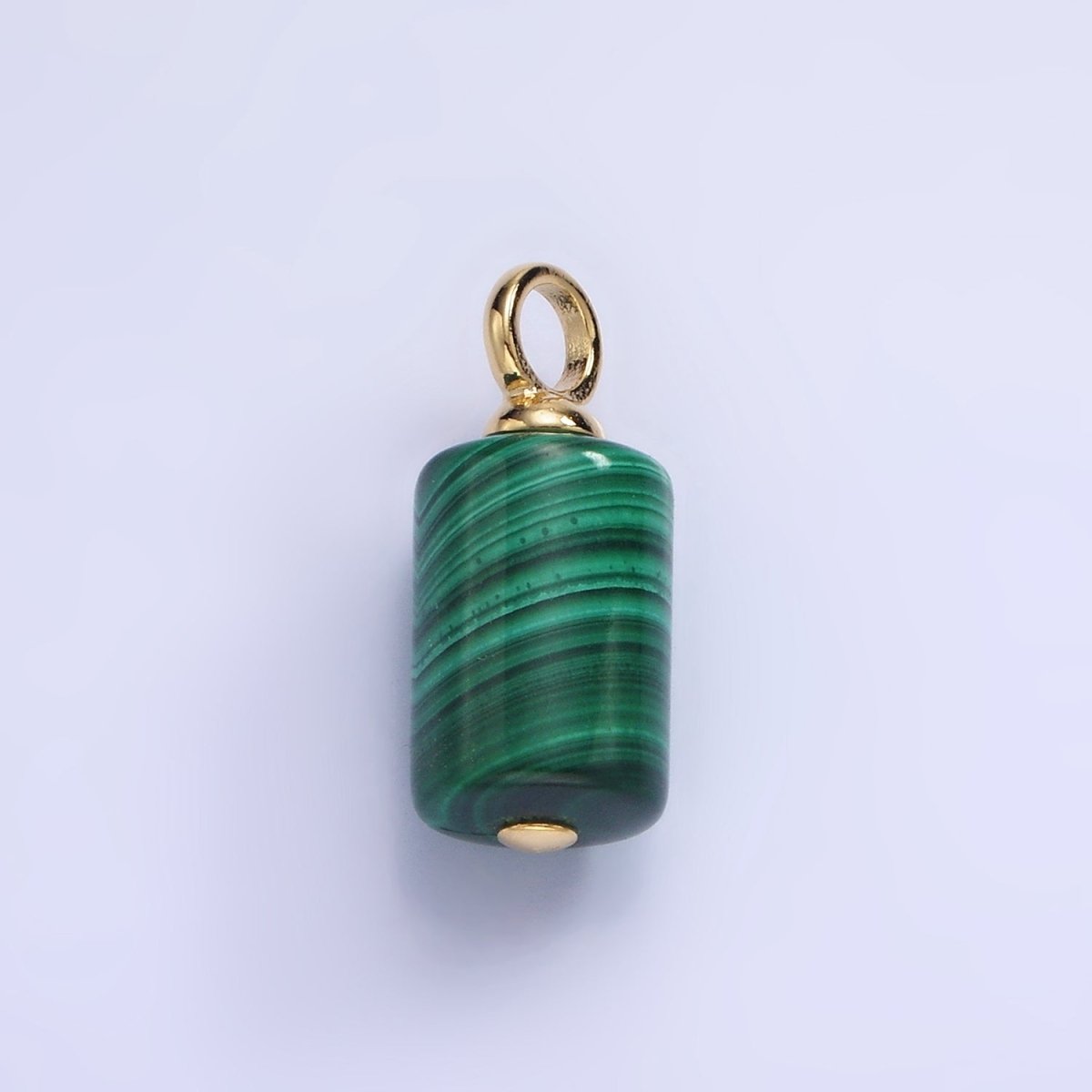 14K Gold plated 19mm Malachite Gemstone Tube Cylinder Drop Charm | AG706 - DLUXCA