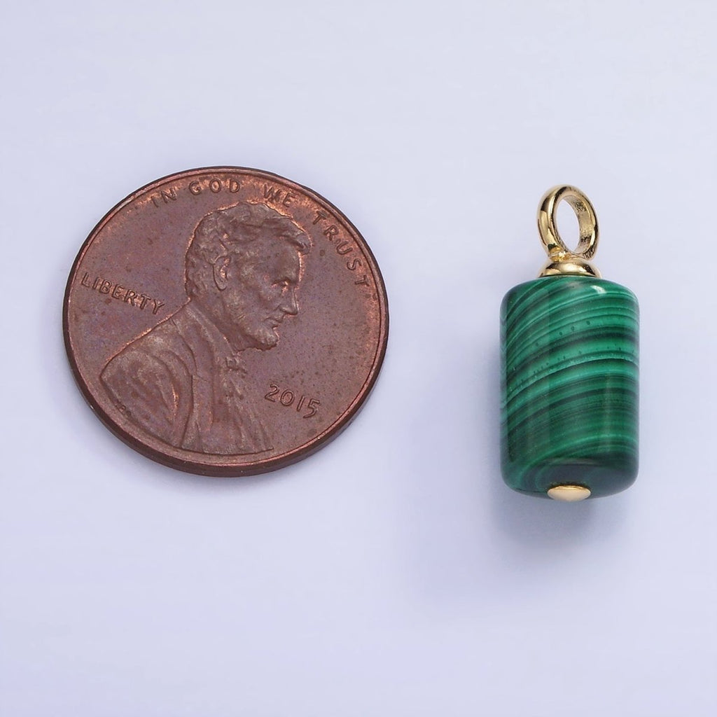 14K Gold plated 19mm Malachite Gemstone Tube Cylinder Drop Charm | AG706 - DLUXCA
