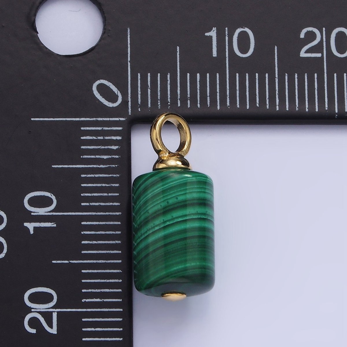 14K Gold plated 19mm Malachite Gemstone Tube Cylinder Drop Charm | AG706 - DLUXCA