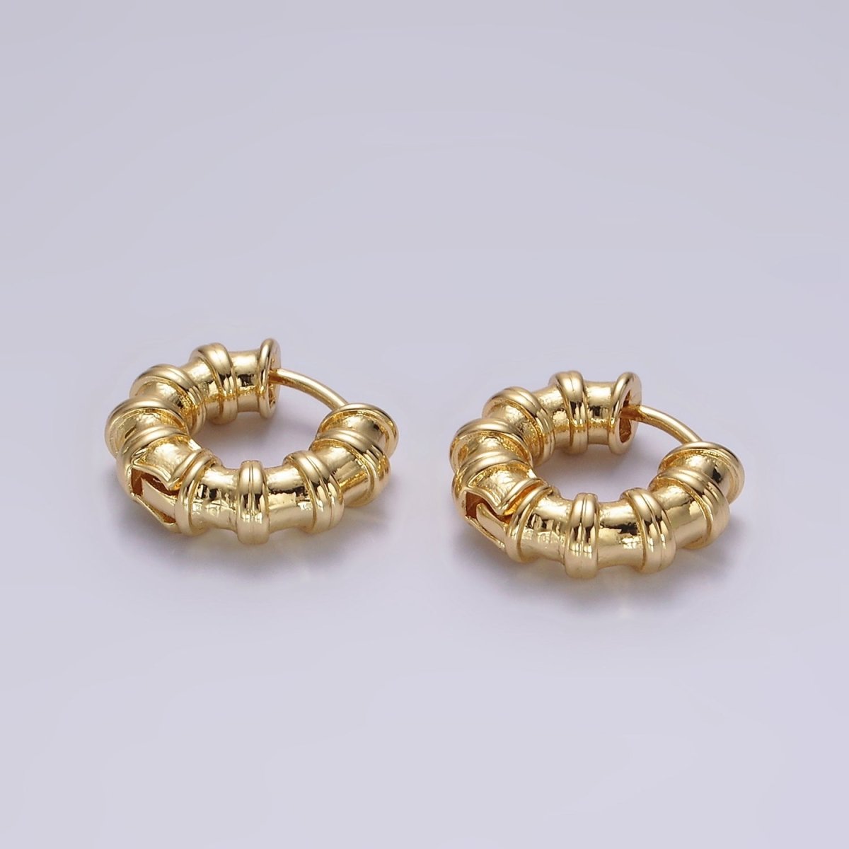 14K Gold plated 19mm Minimalist Double Lined Chubby Huggie Earrings | AE942 - DLUXCA