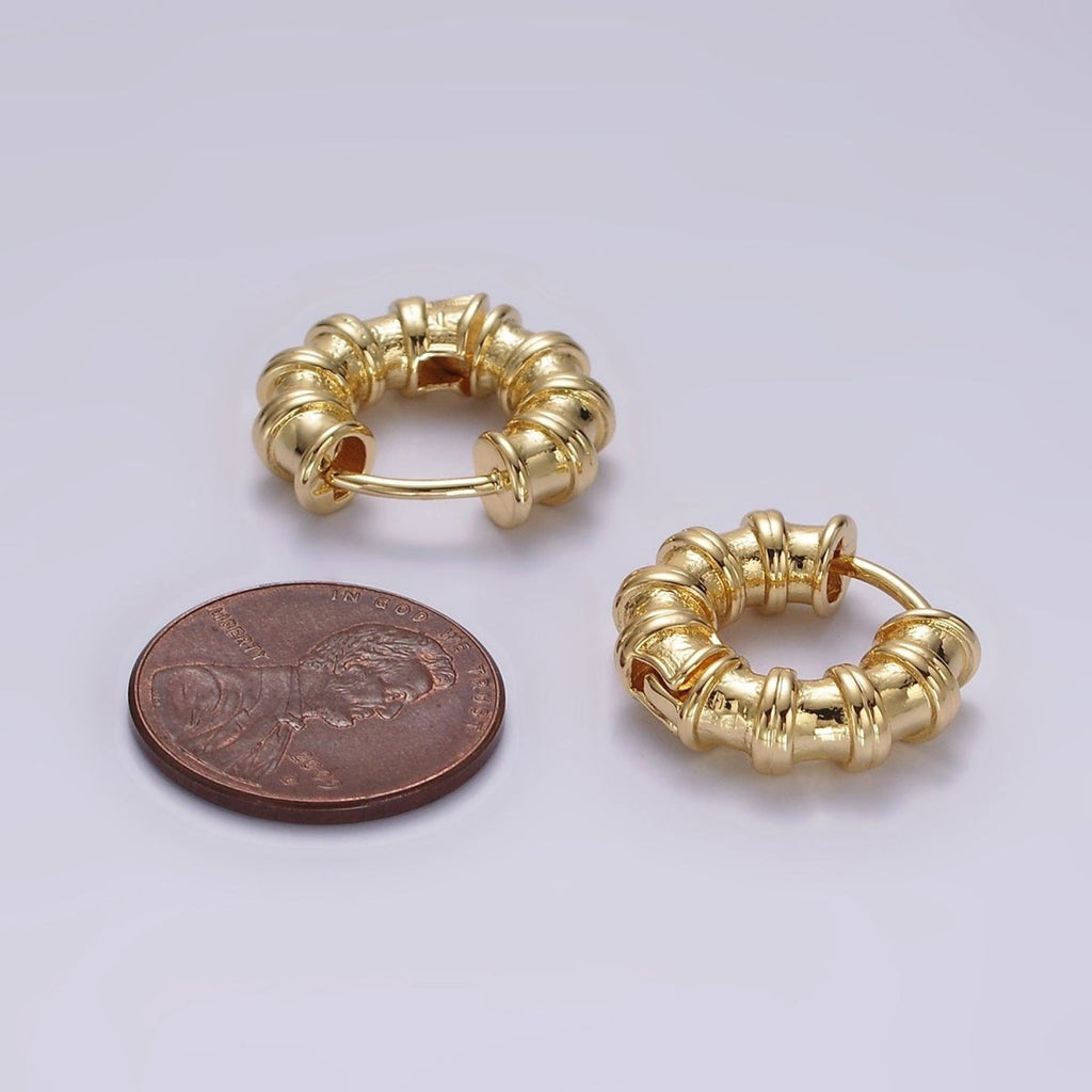 14K Gold plated 19mm Minimalist Double Lined Chubby Huggie Earrings | AE942 - DLUXCA