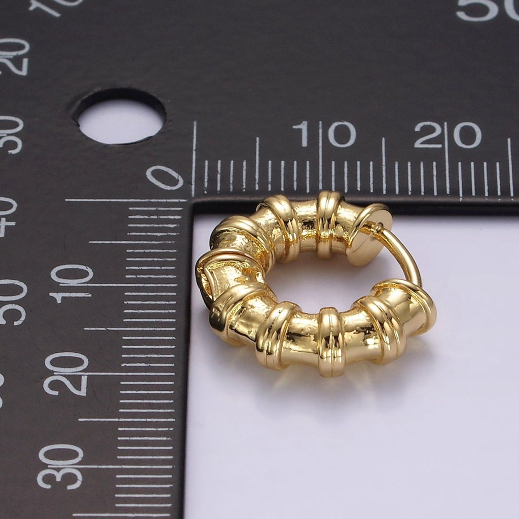 14K Gold plated 19mm Minimalist Double Lined Chubby Huggie Earrings | AE942 - DLUXCA