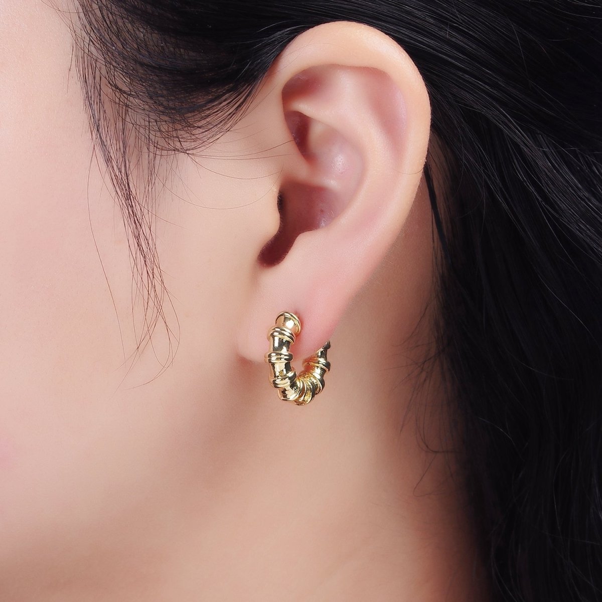 14K Gold plated 19mm Minimalist Double Lined Chubby Huggie Earrings | AE942 - DLUXCA