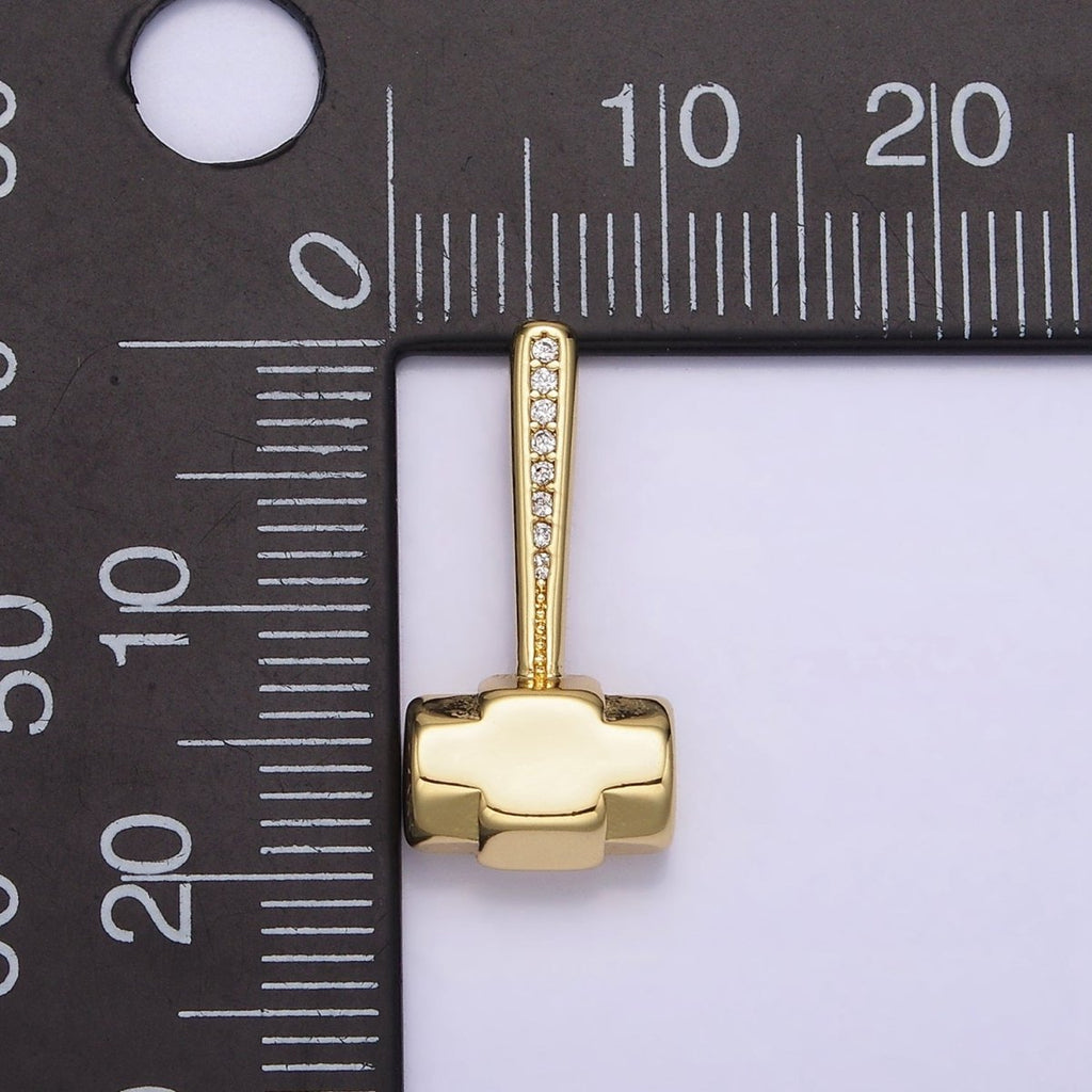 14K Gold plated 20.5mm Clear Micro Paved CZ Sledgehammer Construction Tool Charm | N1245 - DLUXCA