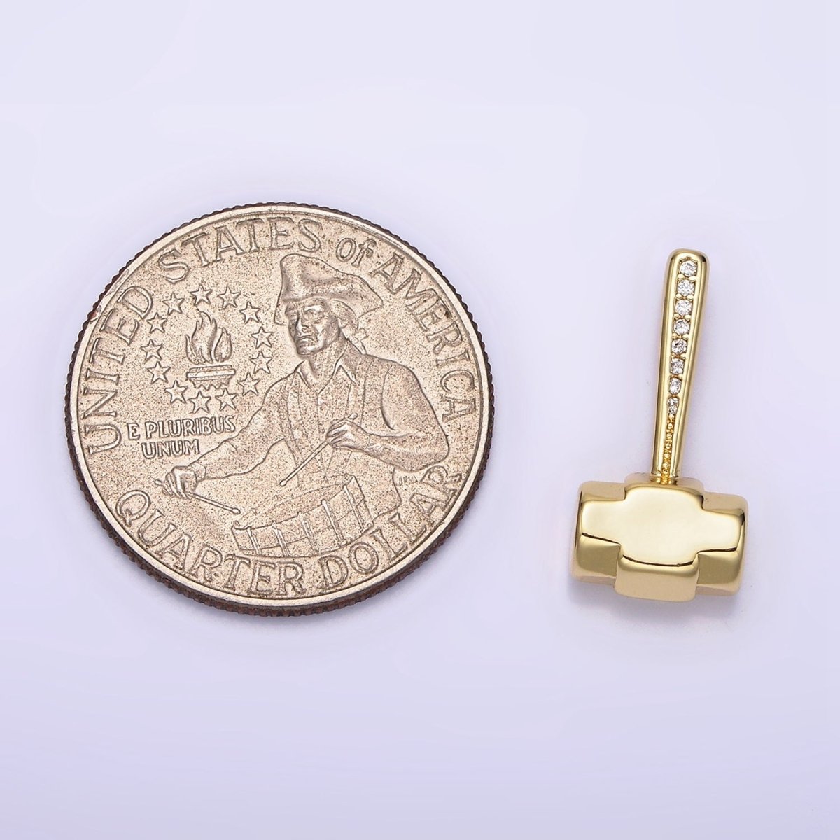 14K Gold plated 20.5mm Clear Micro Paved CZ Sledgehammer Construction Tool Charm | N1245 - DLUXCA