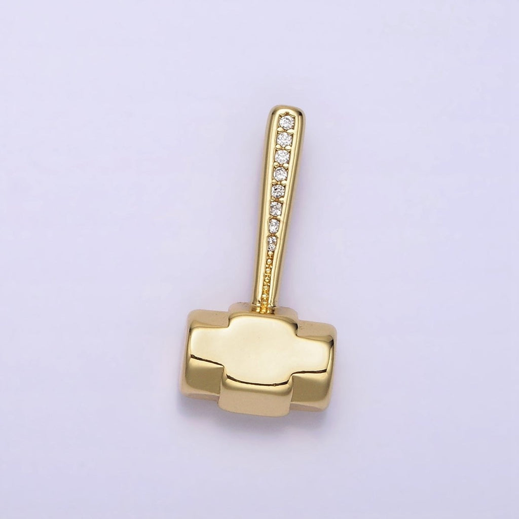 14K Gold plated 20.5mm Clear Micro Paved CZ Sledgehammer Construction Tool Charm | N1245 - DLUXCA