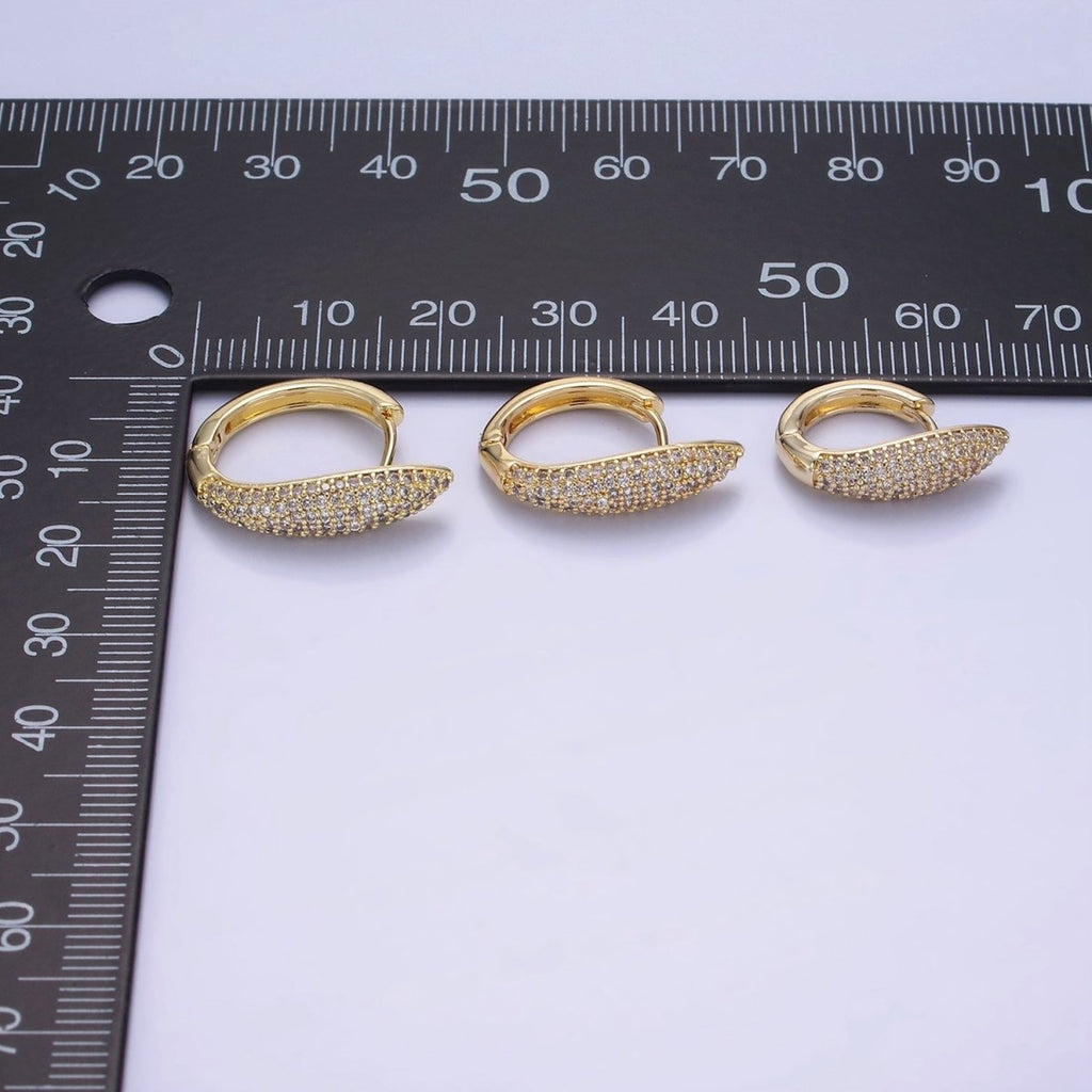 14K Gold plated 20mm, 18mm, 21mm Micro Paved CZ Bar Huggie Earrings | AB1316 - AB1318