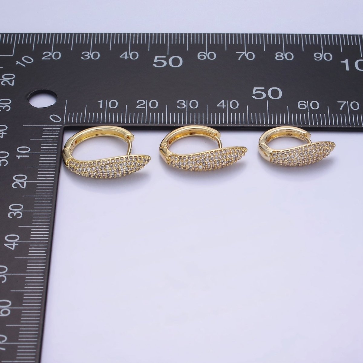 14K Gold plated 20mm, 18mm, 21mm Micro Paved CZ Bar Huggie Earrings | AB1316 - AB1318