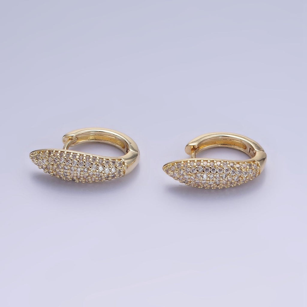 14K Gold plated 20mm, 18mm, 21mm Micro Paved CZ Bar Huggie Earrings | AB1316 - AB1318
