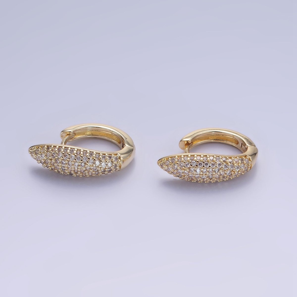 14K Gold plated 20mm, 18mm, 21mm Micro Paved CZ Bar Huggie Earrings | AB1316 - AB1318