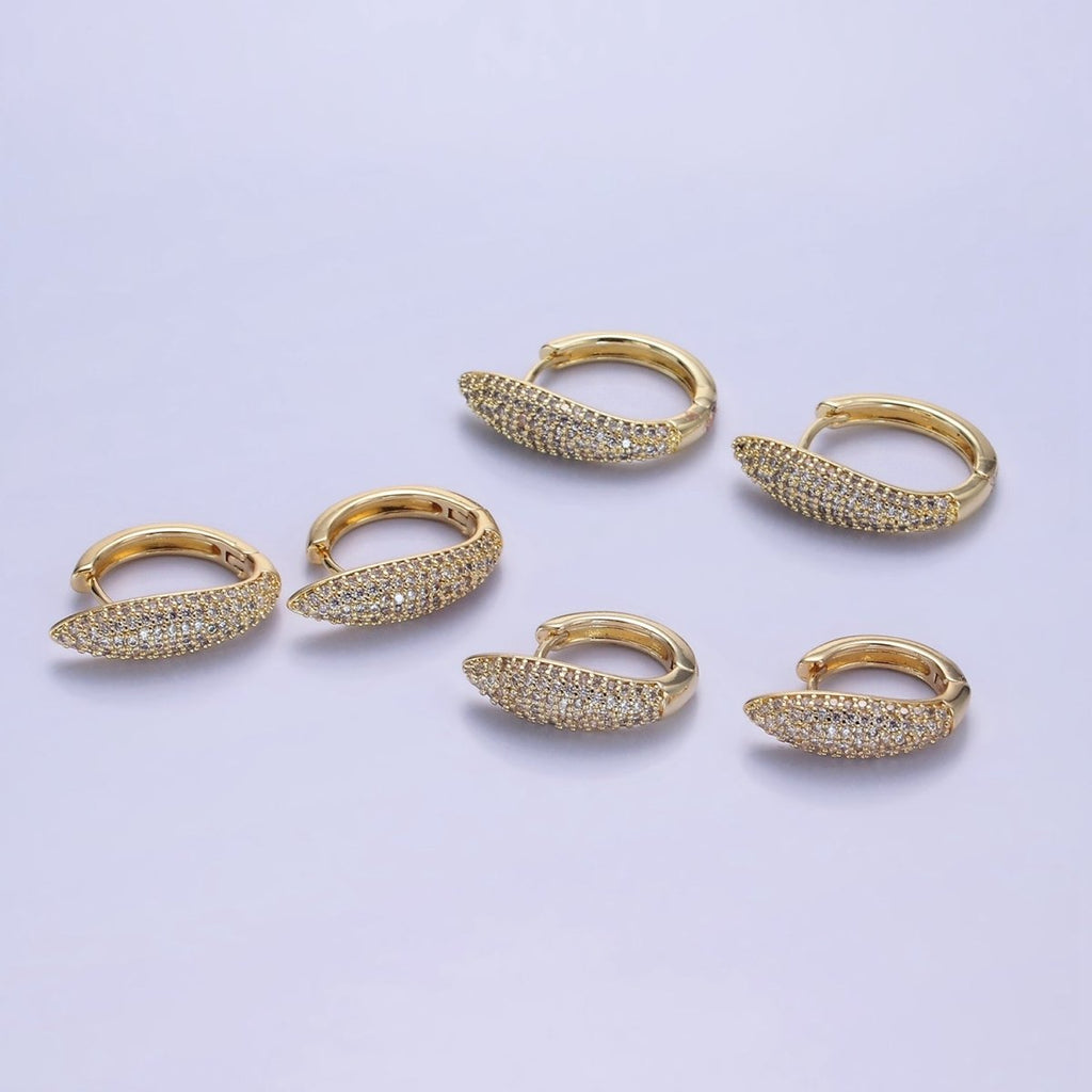 14K Gold plated 20mm, 18mm, 21mm Micro Paved CZ Bar Huggie Earrings | AB1316 - AB1318