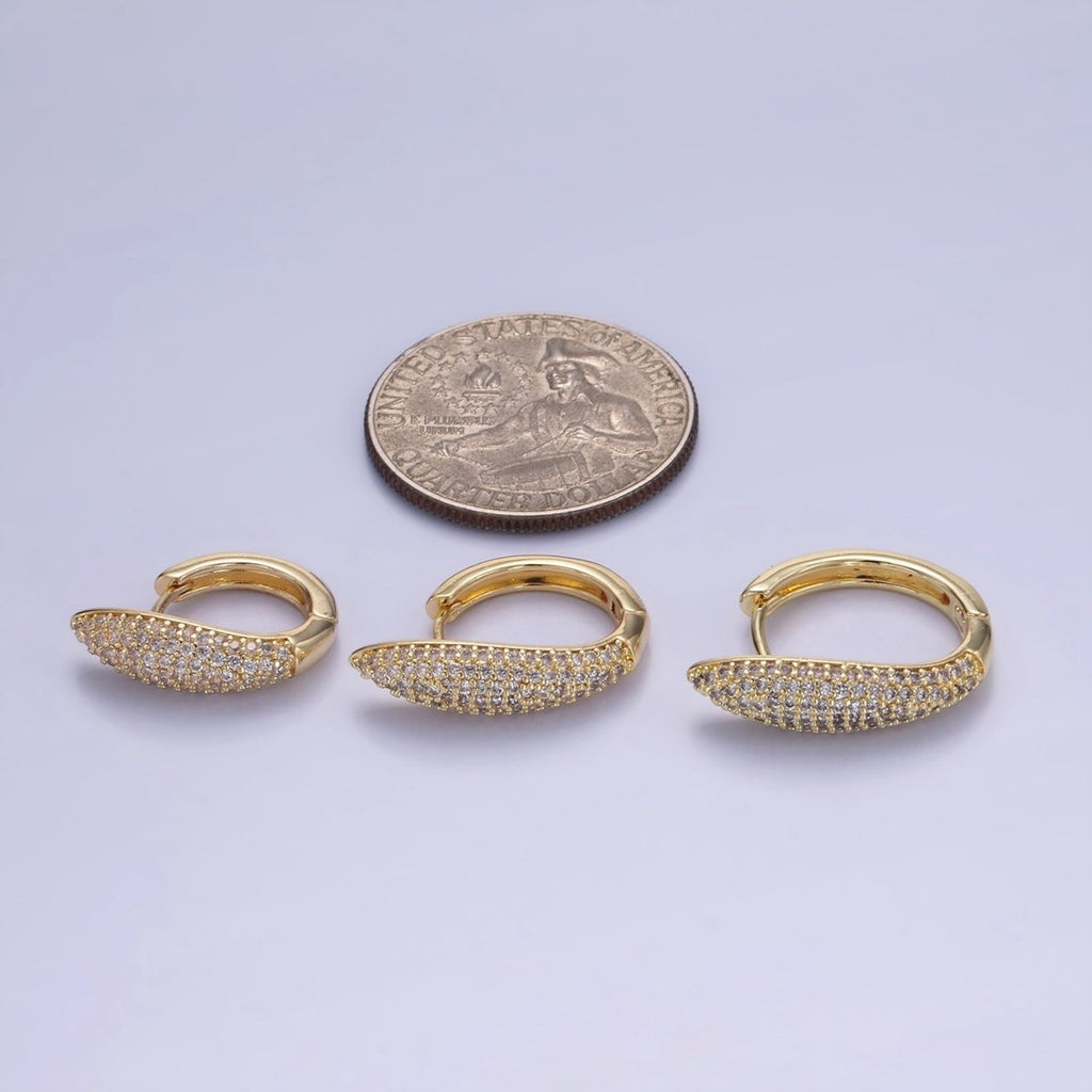 14K Gold plated 20mm, 18mm, 21mm Micro Paved CZ Bar Huggie Earrings | AB1316 - AB1318