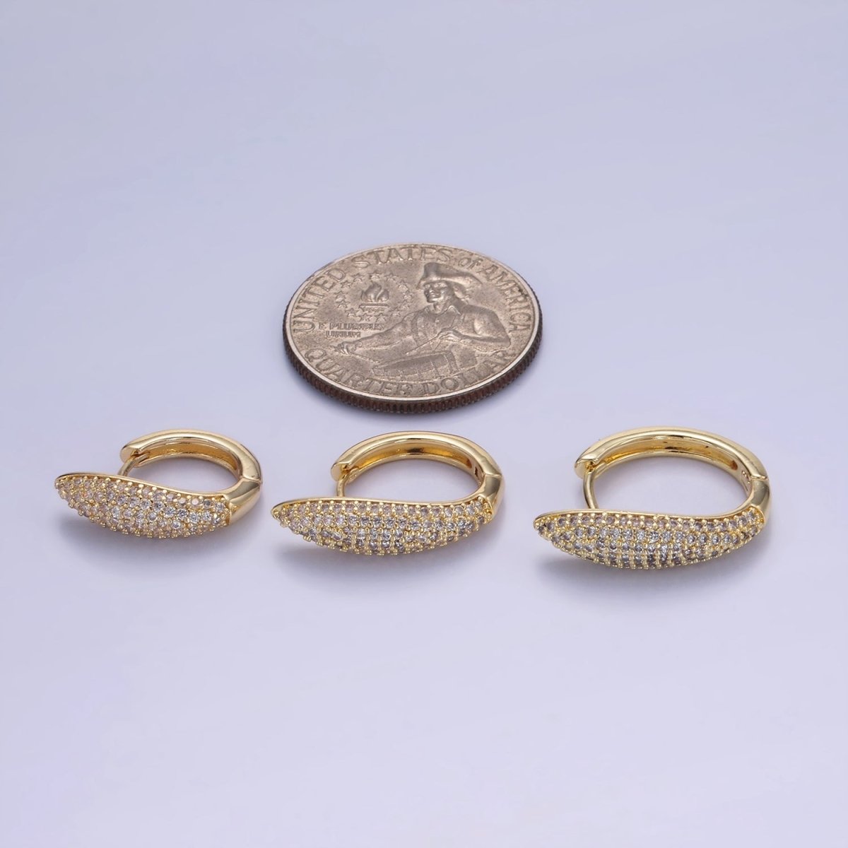 14K Gold plated 20mm, 18mm, 21mm Micro Paved CZ Bar Huggie Earrings | AB1316 - AB1318