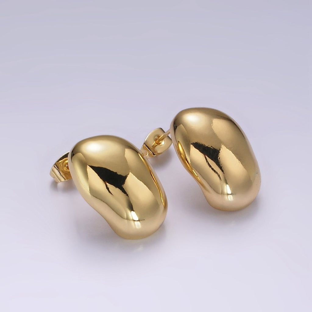 14K Gold plated 20mm Abstract Hammered Oval Bean Minimalist Stud Earrings | AE370 - DLUXCA