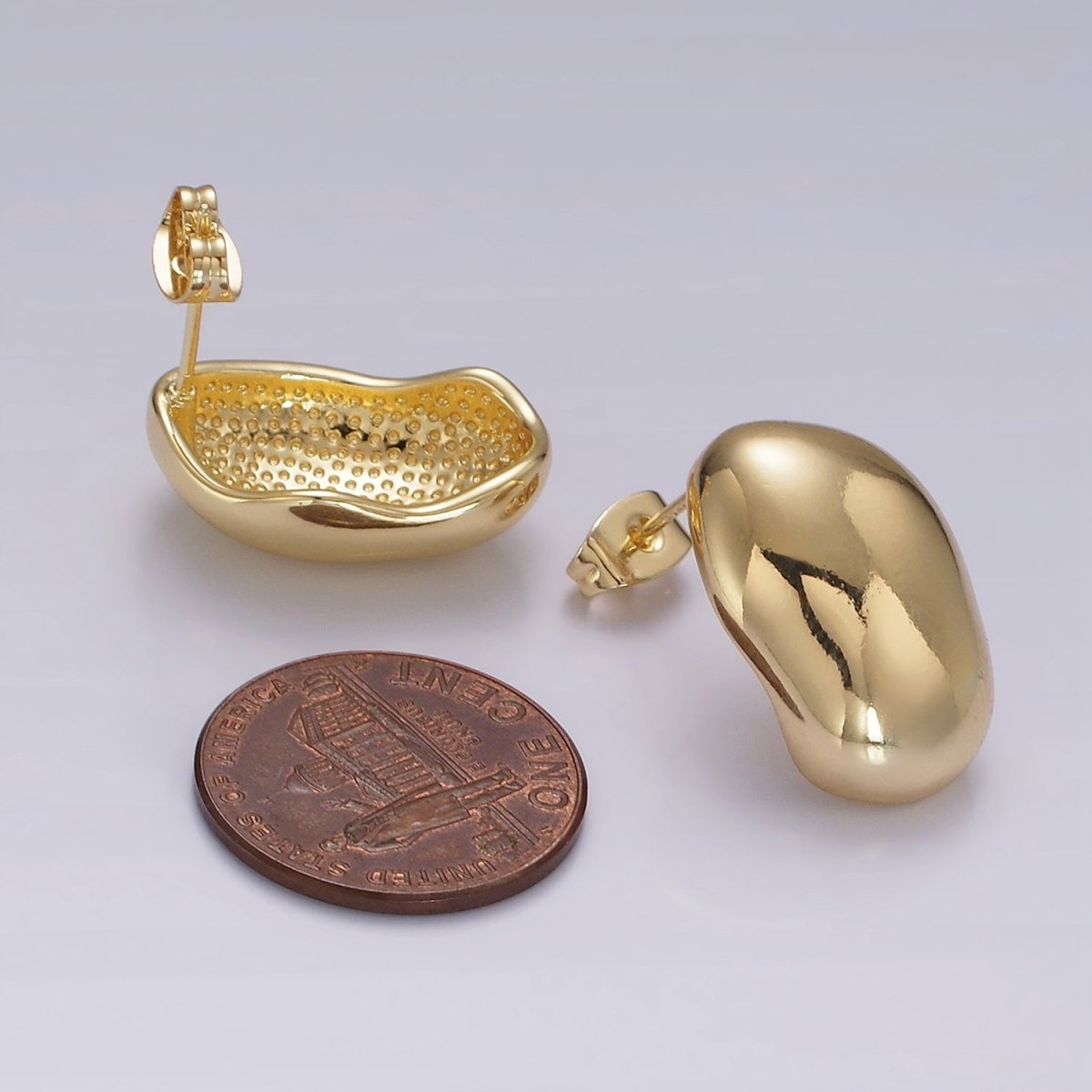 14K Gold plated 20mm Abstract Hammered Oval Bean Minimalist Stud Earrings | AE370 - DLUXCA
