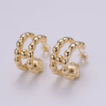 14K Gold plated 20mm Beaded Bubble Molten Double Band C - Shaped Earrings | P250 - DLUXCA