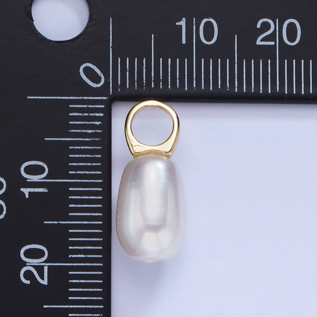 14K Gold plated 20mm Biwa Shell Pearl Drop Pendant | P1742 - DLUXCA