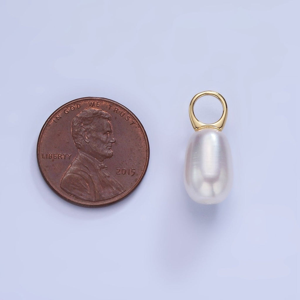 14K Gold plated 20mm Biwa Shell Pearl Drop Pendant | P1742 - DLUXCA