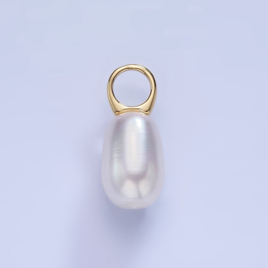 14K Gold plated 20mm Biwa Shell Pearl Drop Pendant | P1742 - DLUXCA