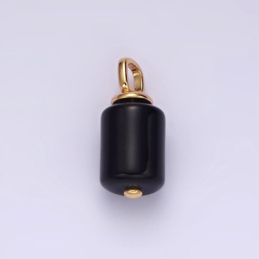 14K Gold plated 20mm Black Onyx Tube Pendant | N1992 - DLUXCA