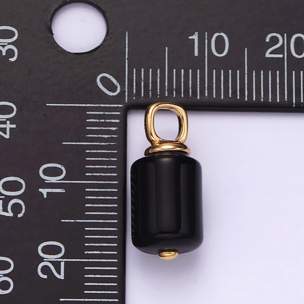 14K Gold plated 20mm Black Onyx Tube Pendant | N1992 - DLUXCA
